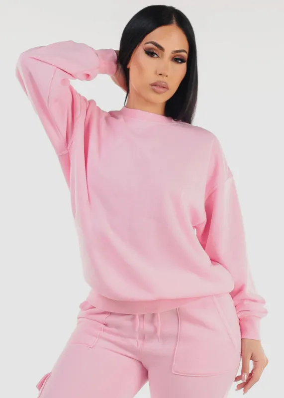 Relax Fit Fleece Oversized Burnout Sweatshirt Pink sold by Moda