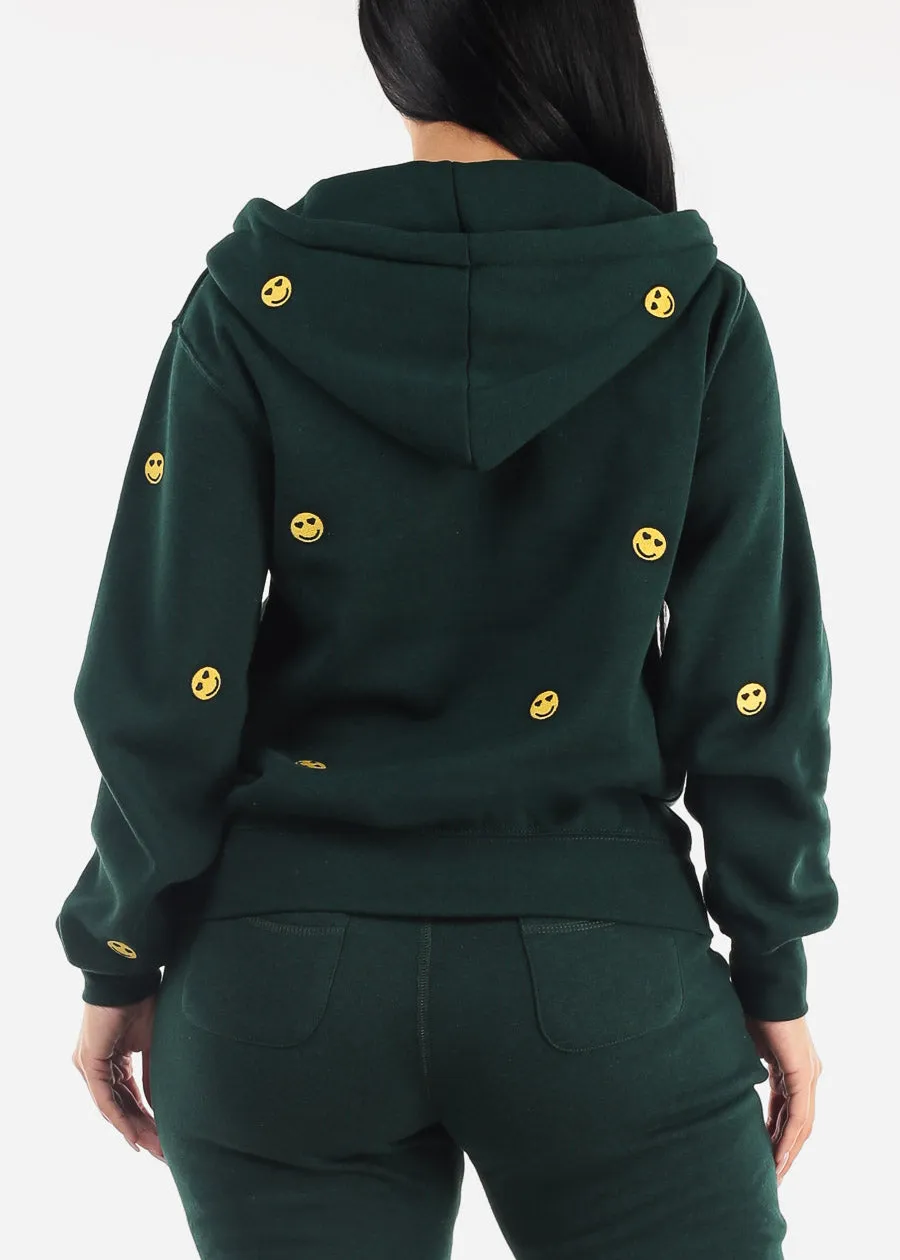 Zip Up Fleece Hoodie Hunter Green "Smiley Face" sold by Moda product image thumbnail 5