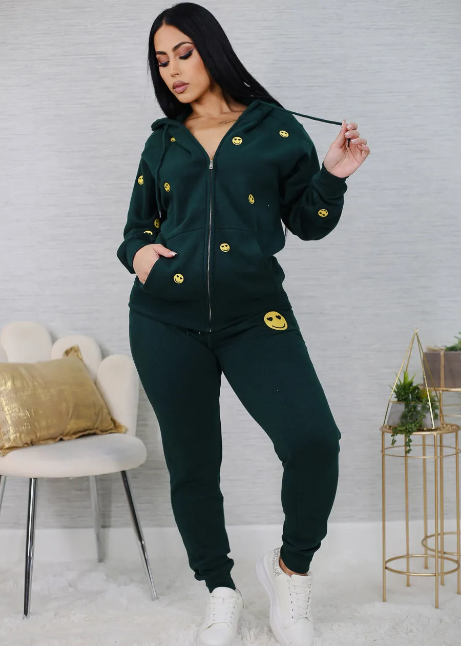 Zip Up Fleece Hoodie Hunter Green "Smiley Face" sold by Moda product image thumbnail 2