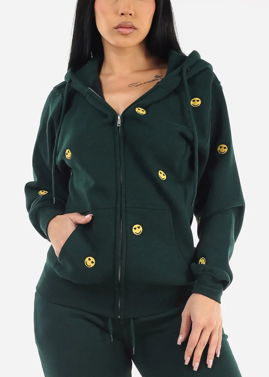 Zip Up Fleece Hoodie Hunter Green "Smiley Face" sold by Moda