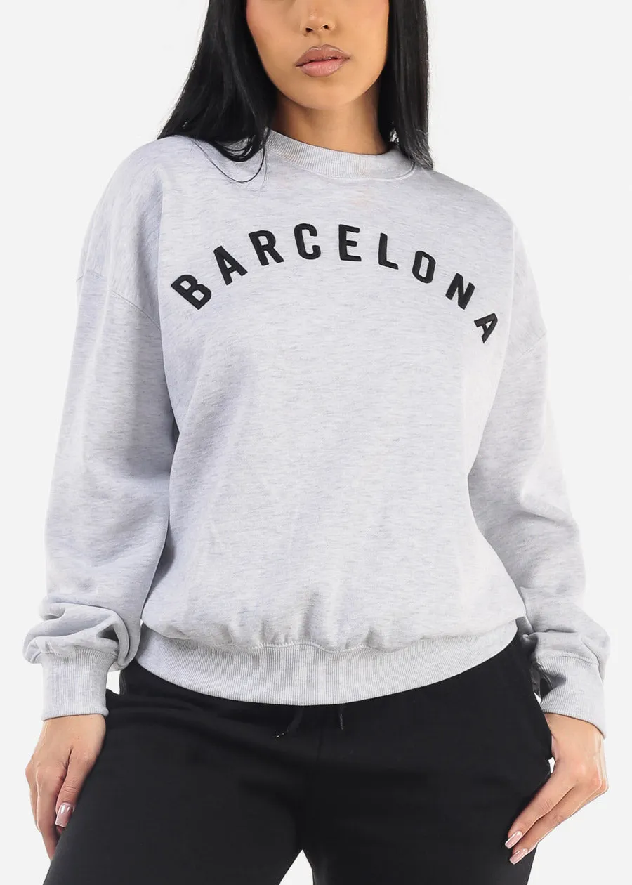 Relaxed Fit Crewneck Fleece Sweatshirt Grey "Barcelona" sold by Moda product image thumbnail 3