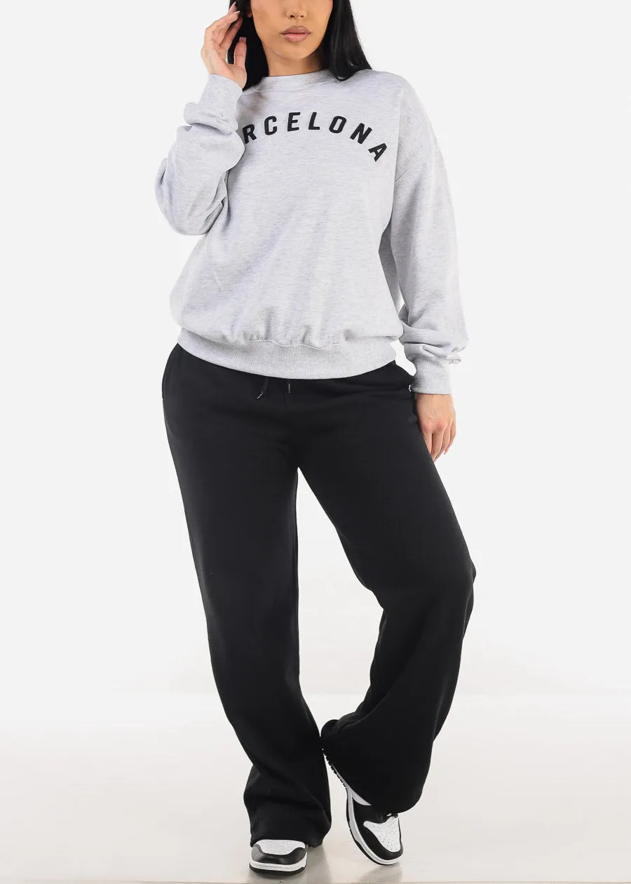 Relaxed Fit Crewneck Fleece Sweatshirt Grey "Barcelona" sold by Moda product image thumbnail 4
