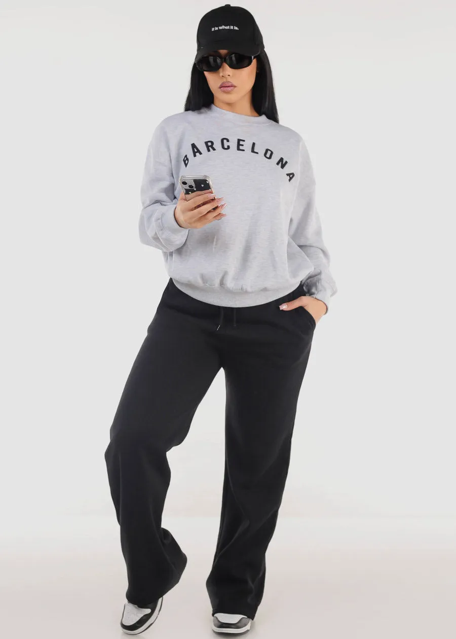 Relaxed Fit Crewneck Fleece Sweatshirt Grey "Barcelona" sold by Moda product image thumbnail 2