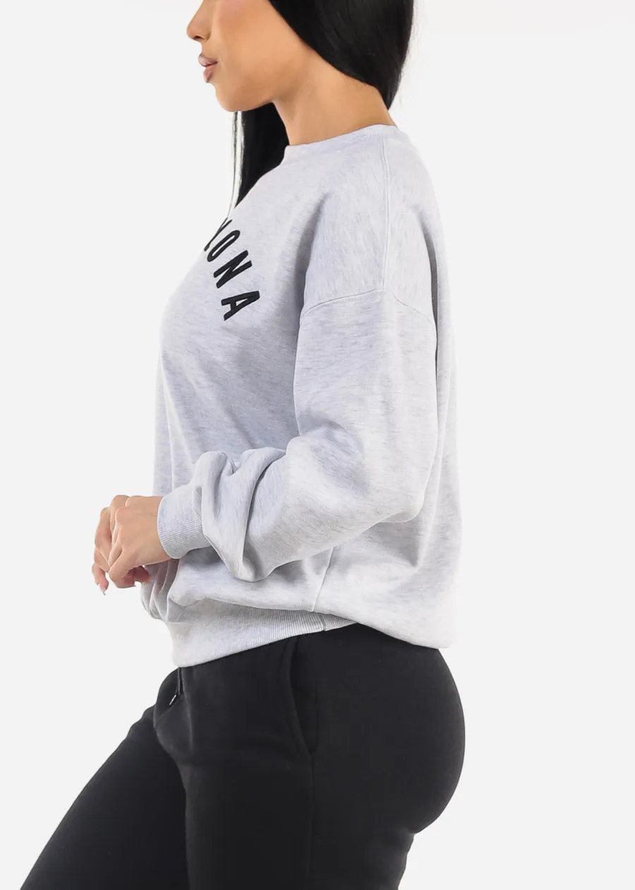 Relaxed Fit Crewneck Fleece Sweatshirt Grey "Barcelona" sold by Moda product image thumbnail 5