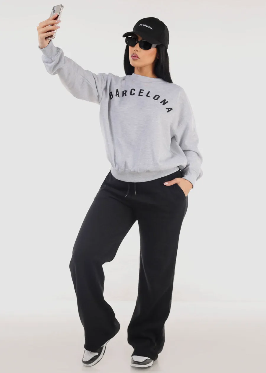 Drawstring Waist Black Straight Wide Leg Fleece Pants sold by Moda product image thumbnail 2