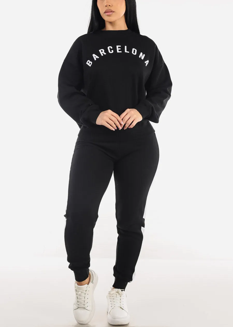 Relaxed Fit Black Crewneck Fleece Sweatshirt "Barcelona" sold by Moda product image thumbnail 2