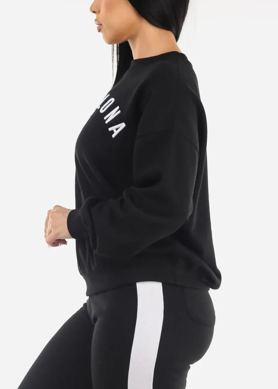 Relaxed Fit Black Crewneck Fleece Sweatshirt "Barcelona" sold by Moda product image thumbnail 3