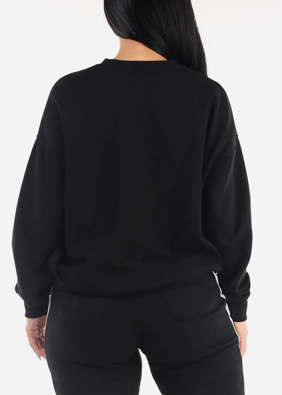 Relaxed Fit Black Crewneck Fleece Sweatshirt "Barcelona" sold by Moda product image thumbnail 4