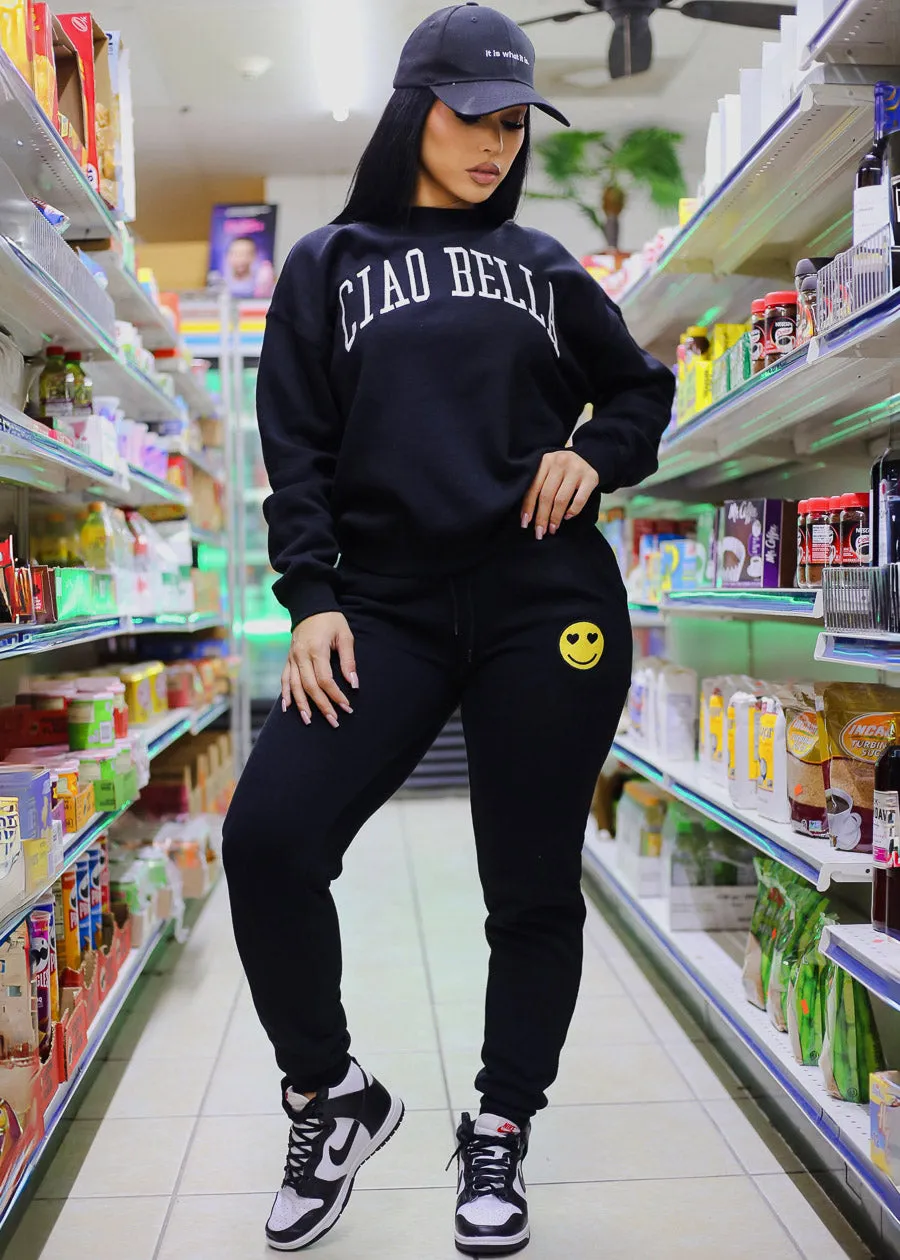 Relaxed Fit Black Fleece Sweatshirt "Ciao Bella" sold by Moda product image thumbnail 2