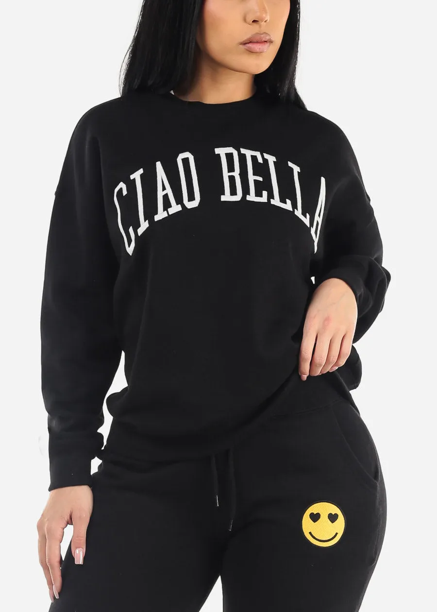 Relaxed Fit Black Fleece Sweatshirt "Ciao Bella" sold by Moda product image thumbnail 3
