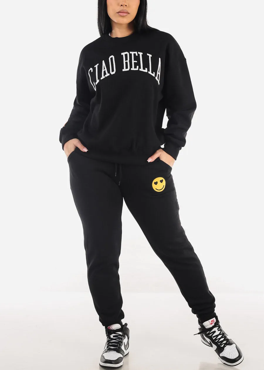 Relaxed Fit Black Fleece Sweatshirt "Ciao Bella" sold by Moda product image thumbnail 4