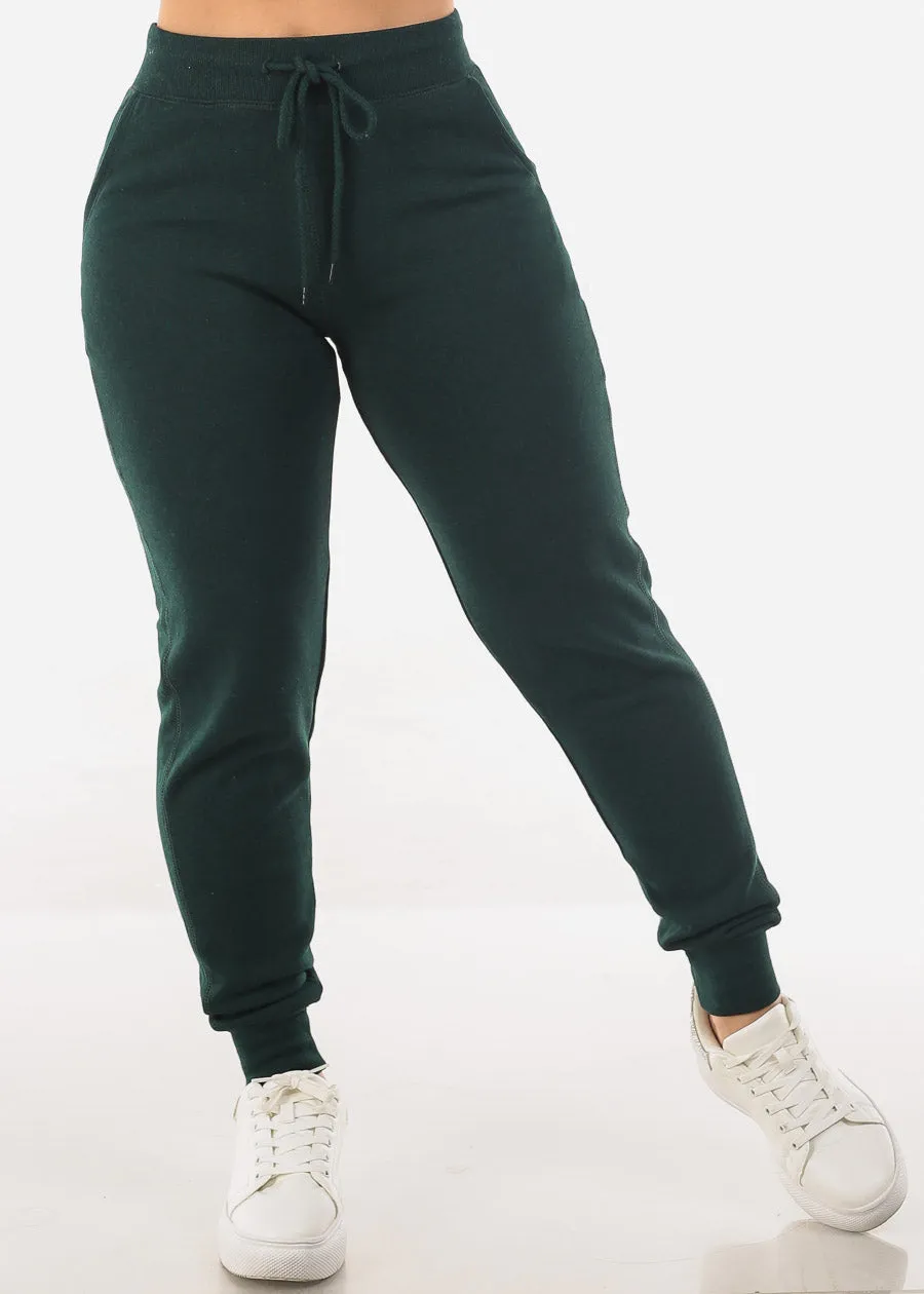 High Waist Fleece Jogger Pants Hunter Green w Pockets sold by Moda