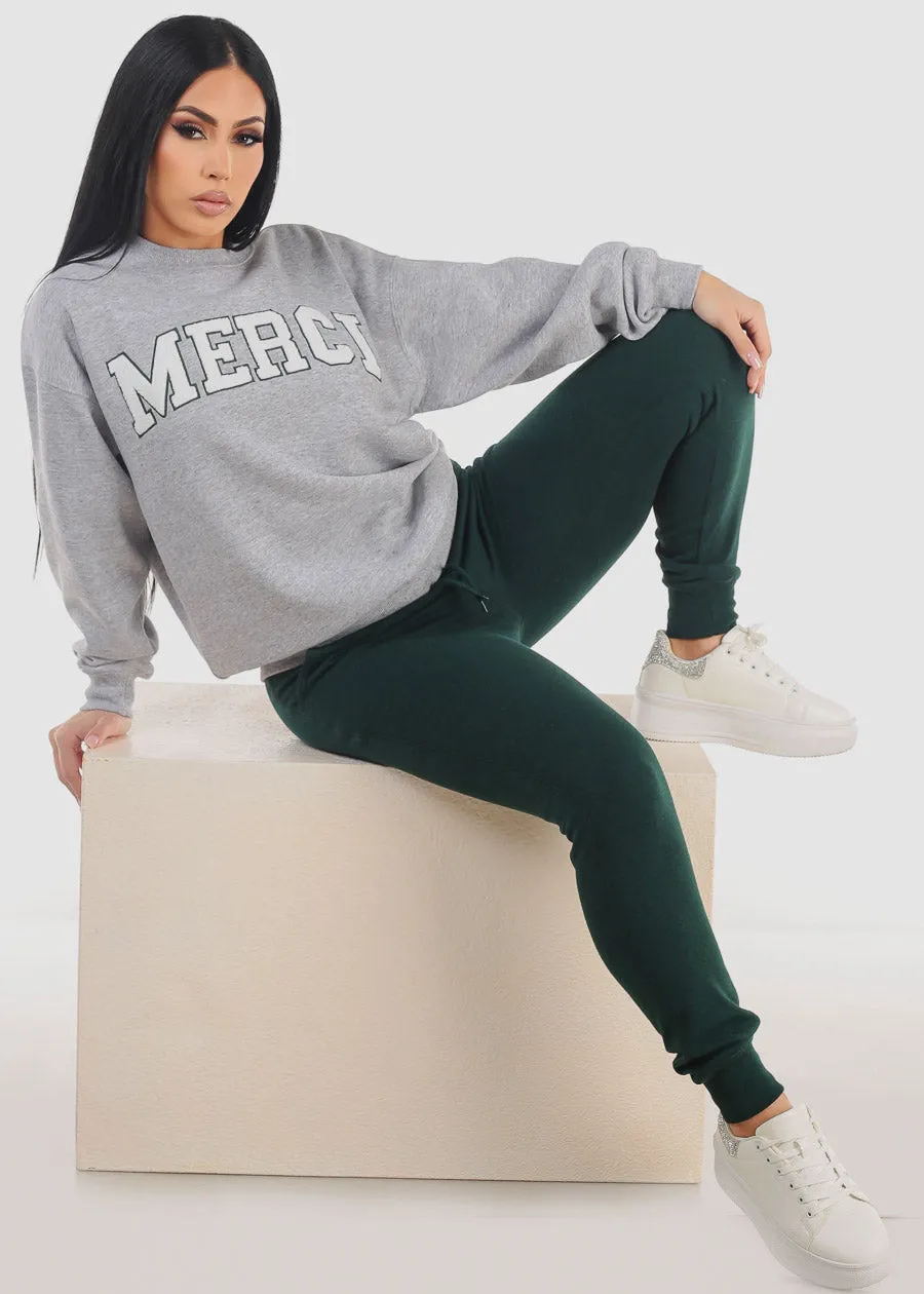 High Waist Fleece Jogger Pants Hunter Green w Pockets sold by Moda product image thumbnail 2