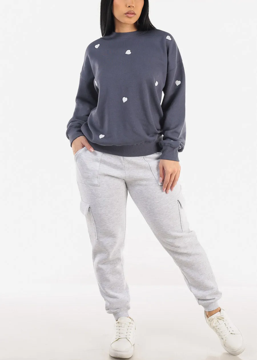 Long Sleeve Crewneck Fleece Sweatshirt Slate Blue "Hearts" sold by Moda product image thumbnail 2