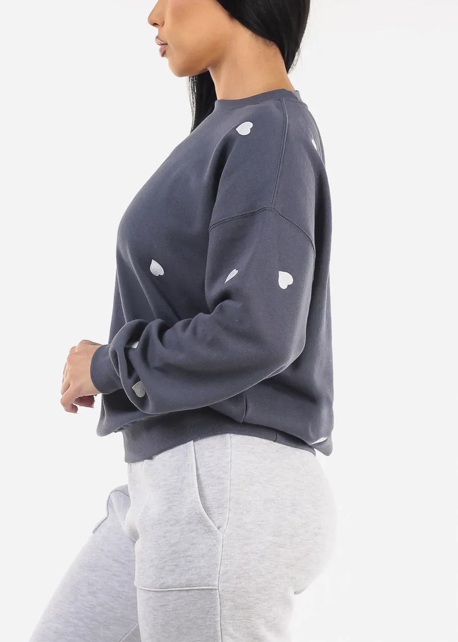 Long Sleeve Crewneck Fleece Sweatshirt Slate Blue "Hearts" sold by Moda product image thumbnail 3