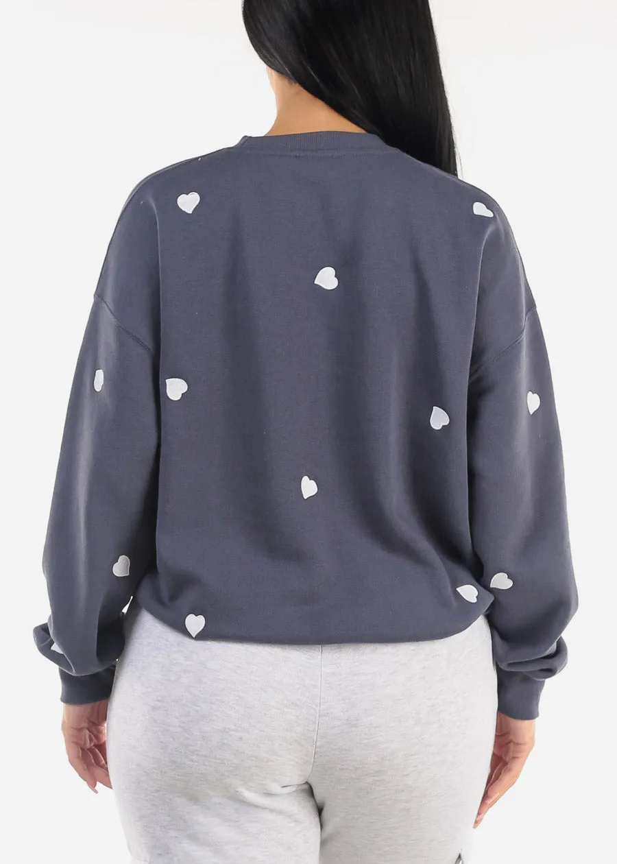 Long Sleeve Crewneck Fleece Sweatshirt Slate Blue "Hearts" sold by Moda product image thumbnail 4