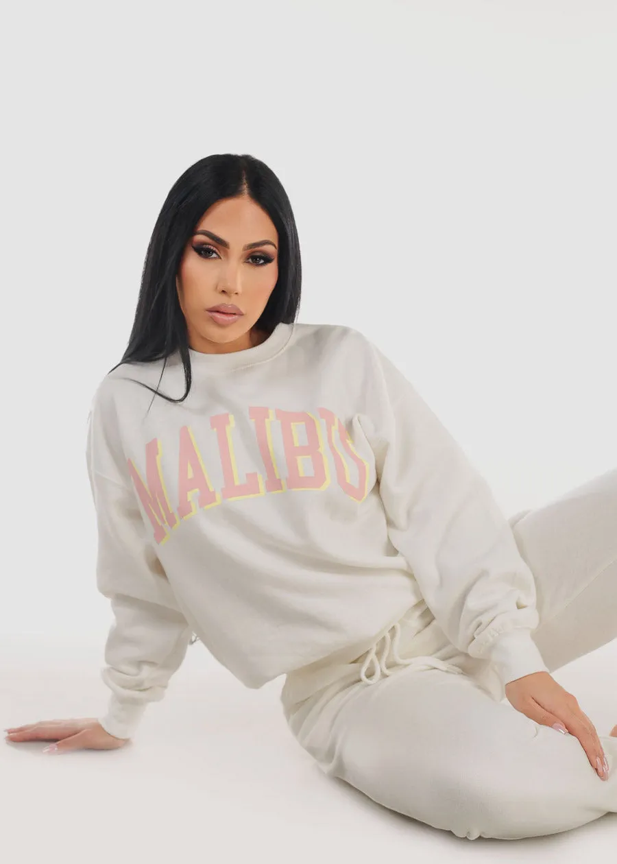 Crewneck Oversized Fleece Sweatshirt Ivory "Malibu" sold by Moda