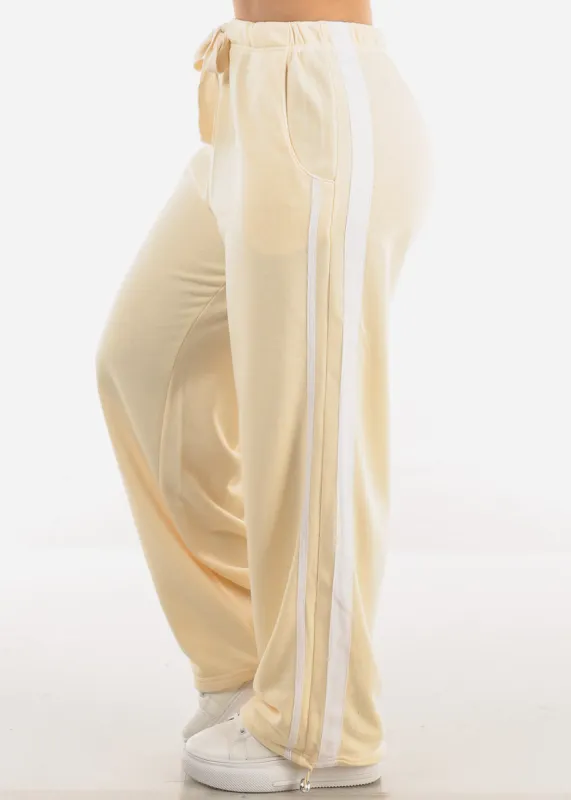 Drawstring Waist Stripe Side Wide Leg Pants Yellow sold by Moda