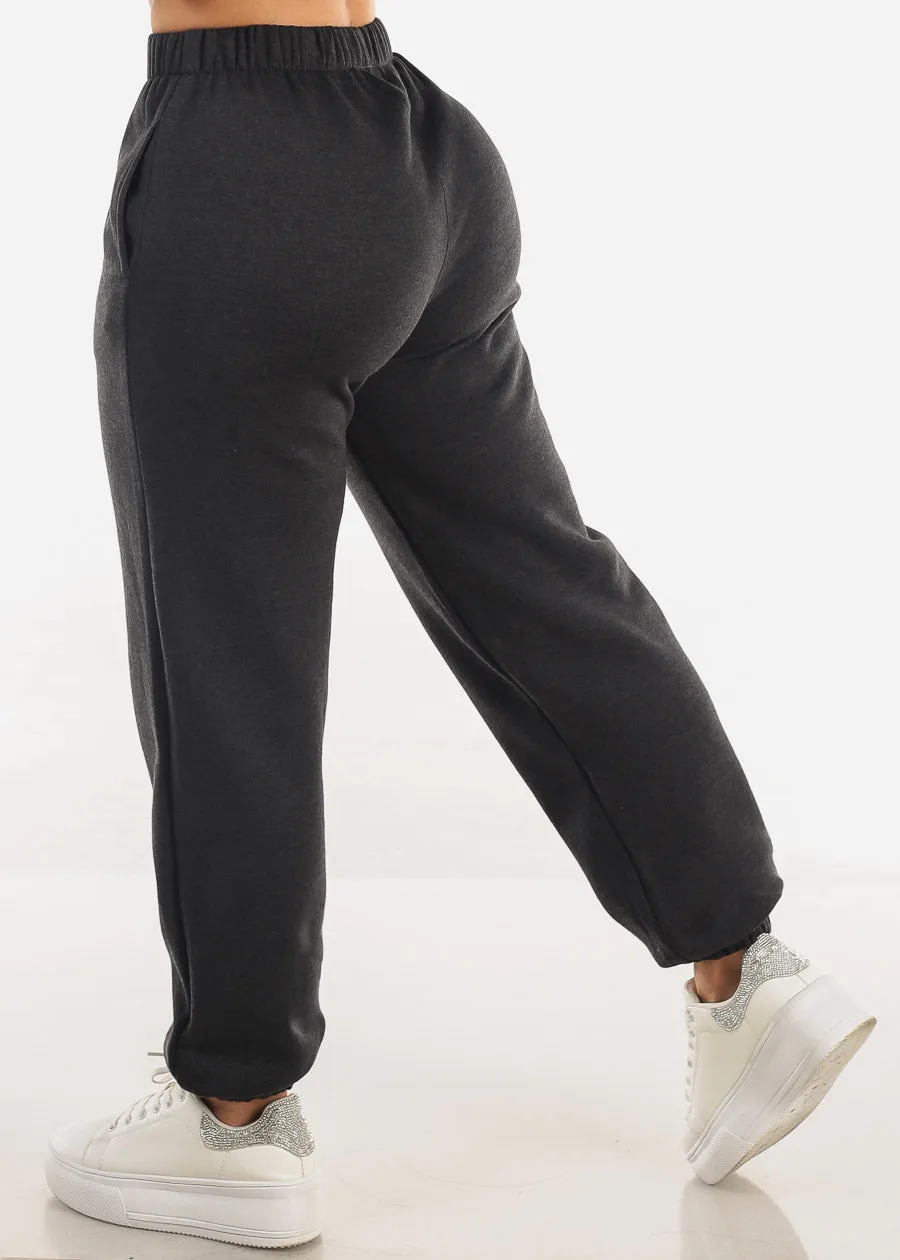 High Waisted Fleece Jogger Pants Charcoal sold by Moda product image thumbnail 4