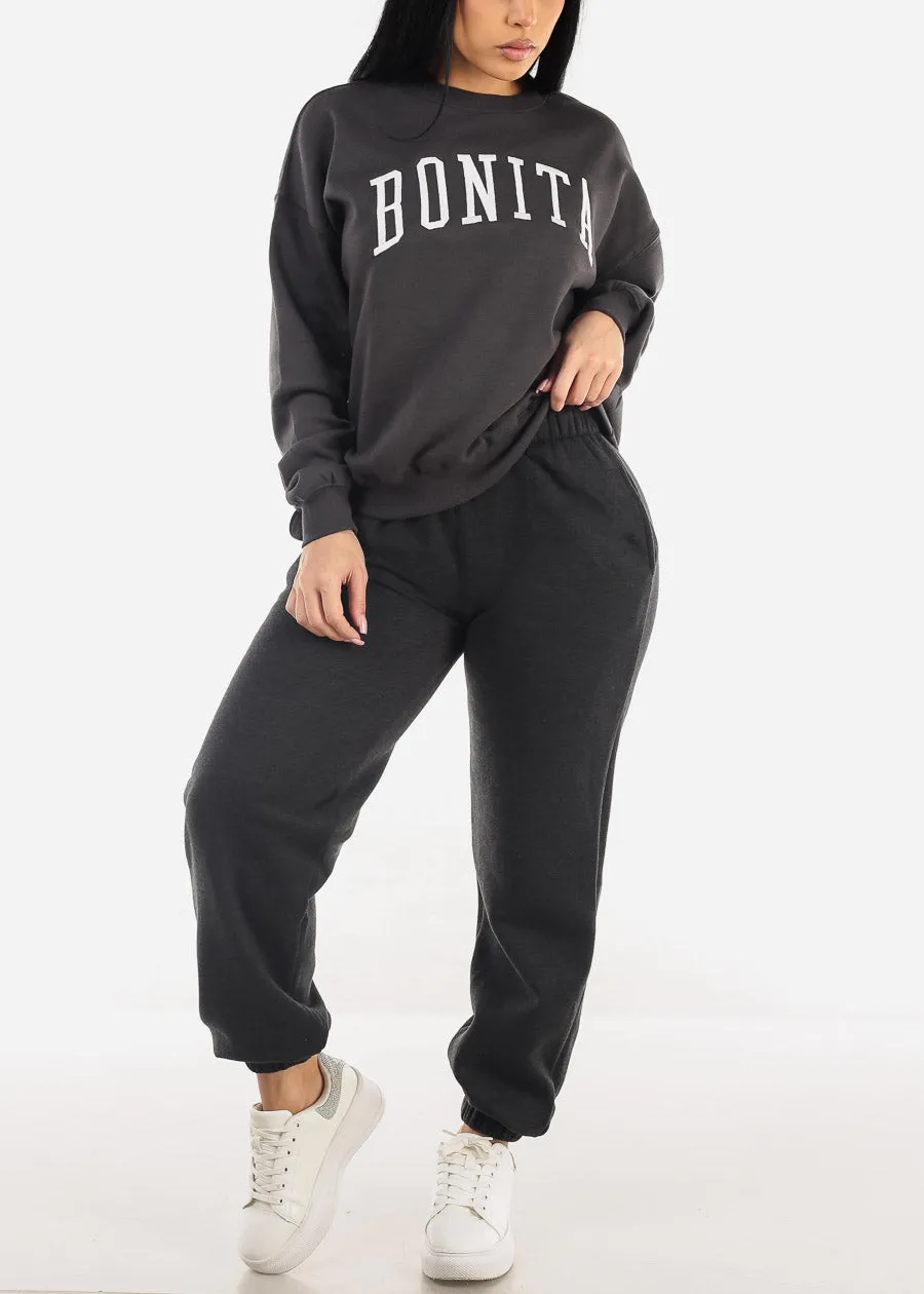 High Waisted Fleece Jogger Pants Charcoal sold by Moda product image thumbnail 2