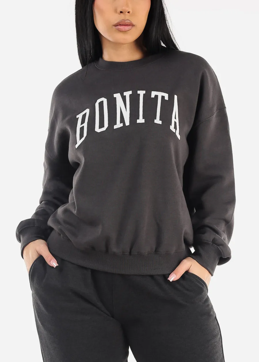 Relaxed Fit Fleece Sweatshirt Charcoal "Bonita" sold by Moda
