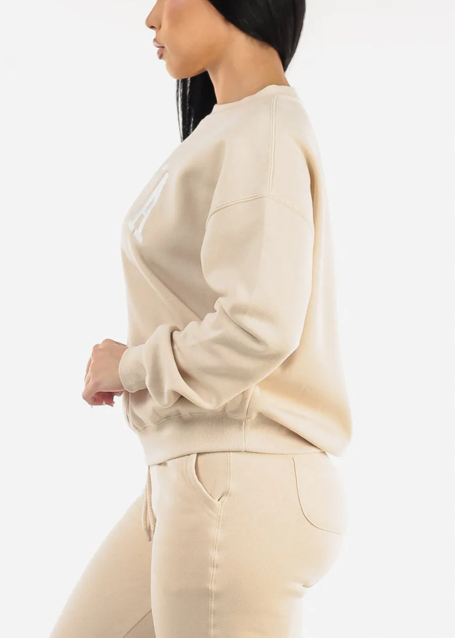 Relaxed Fit Fleece Sweatshirt Beige "Bonita" sold by Moda product image thumbnail 3