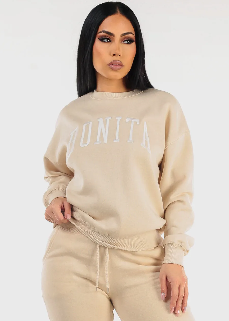Relaxed Fit Fleece Sweatshirt Beige "Bonita" sold by Moda
