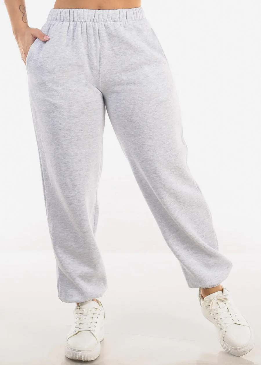 High Waisted Fleece Jogger Pants Light Grey sold by Moda