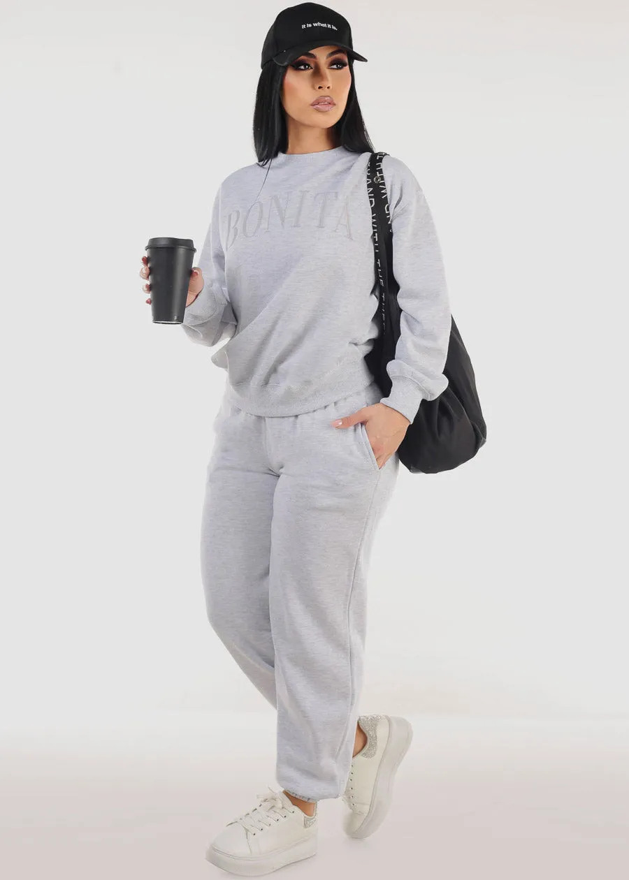 High Waisted Fleece Jogger Pants Light Grey sold by Moda product image thumbnail 2