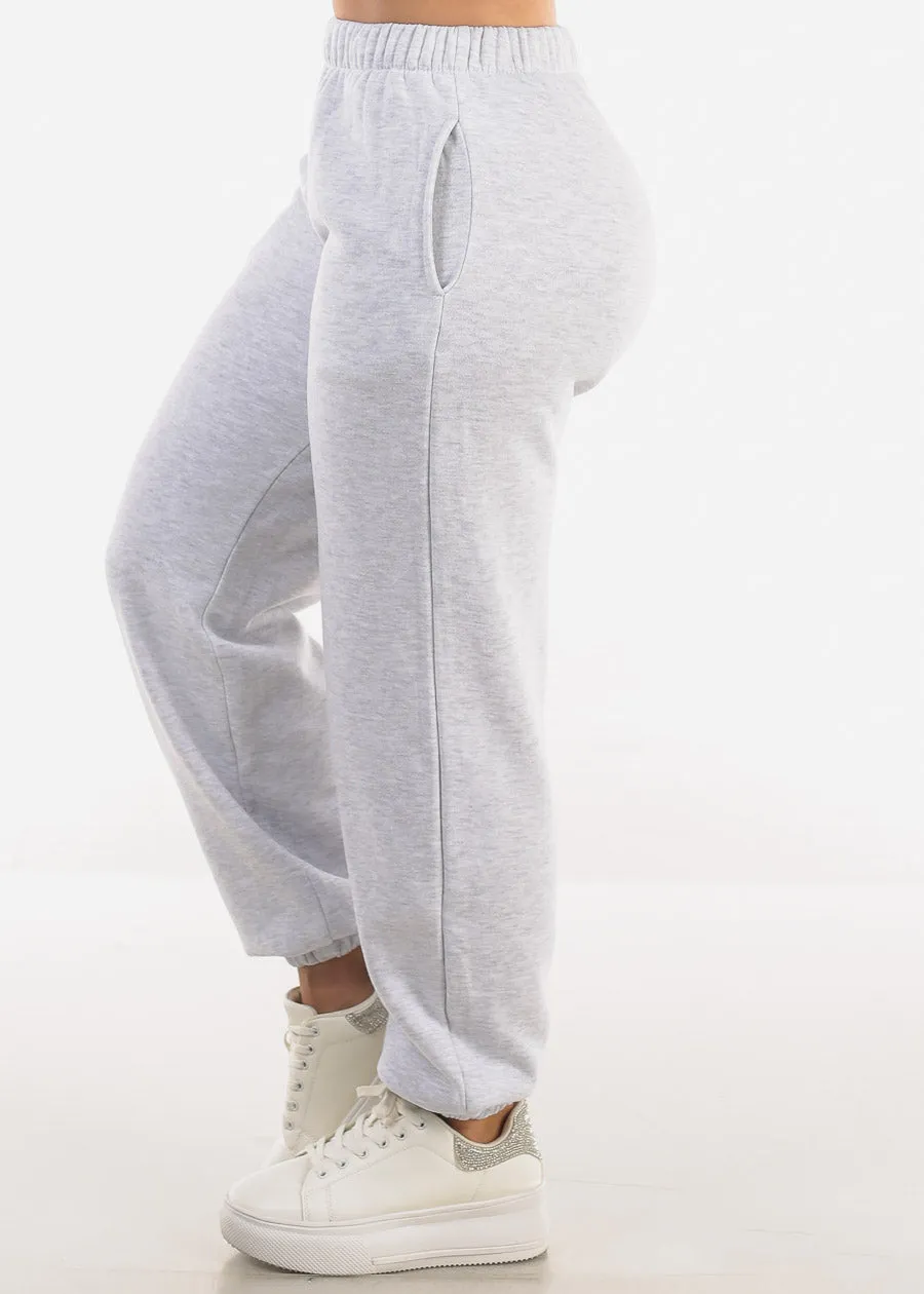 High Waisted Fleece Jogger Pants Light Grey sold by Moda product image thumbnail 3