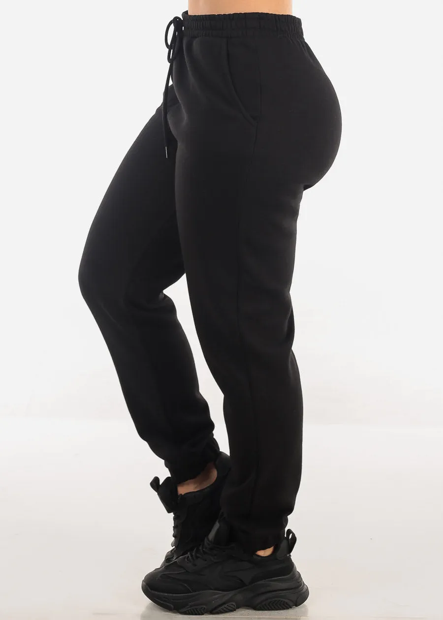 Black Drawstring Waist Fleece Jogger Pants sold by Moda product image thumbnail 3