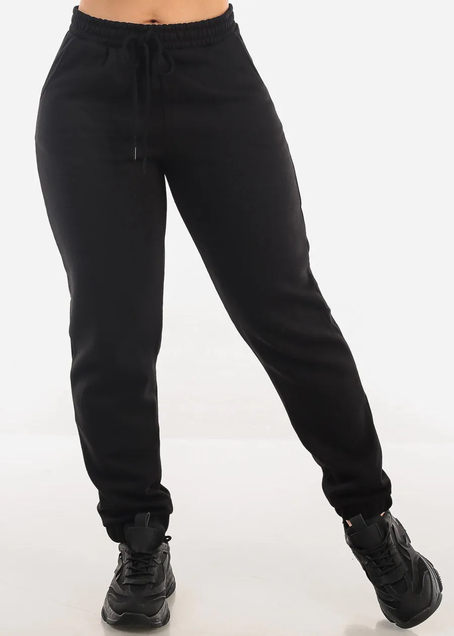 Black Drawstring Waist Fleece Jogger Pants sold by Moda