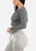 Rib Knit Zip Up Cropped Hoodie Charcoal sold by Moda