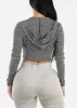 Rib Knit Zip Up Cropped Hoodie Charcoal sold by Moda