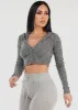 Rib Knit Zip Up Cropped Hoodie Charcoal sold by Moda