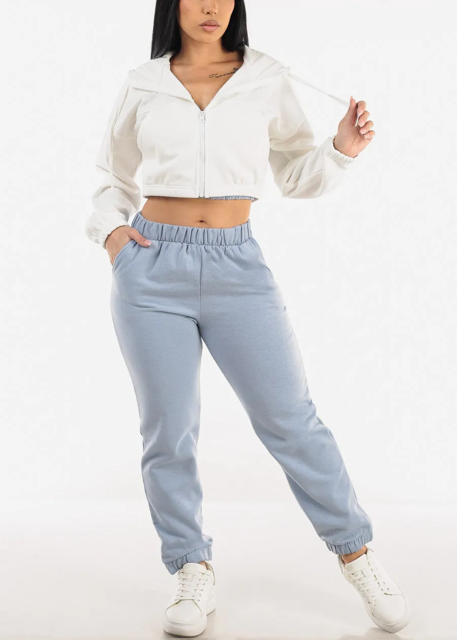 White Hooded Long Sleeve Fleece Cropped Jacket sold by Moda product image thumbnail 2