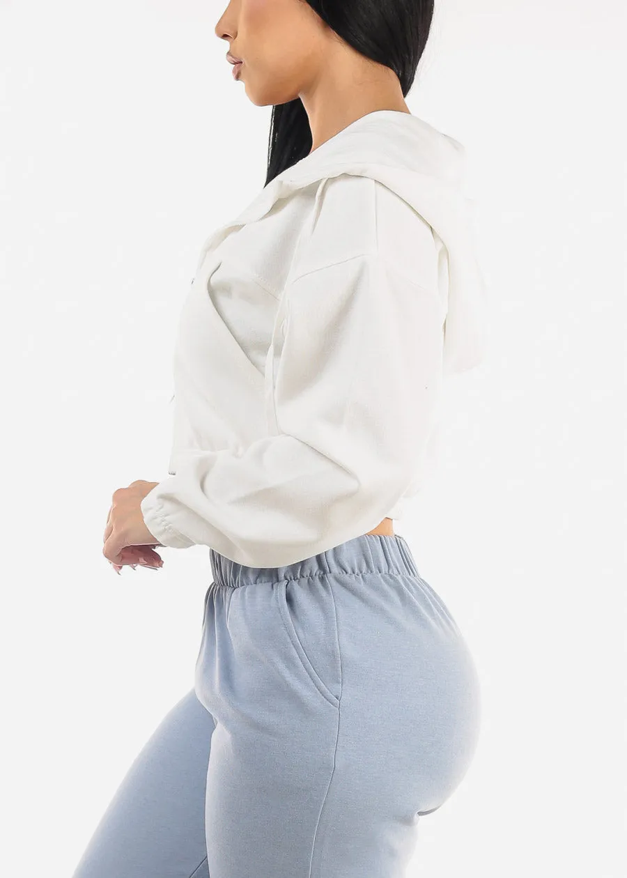 White Hooded Long Sleeve Fleece Cropped Jacket sold by Moda product image thumbnail 3
