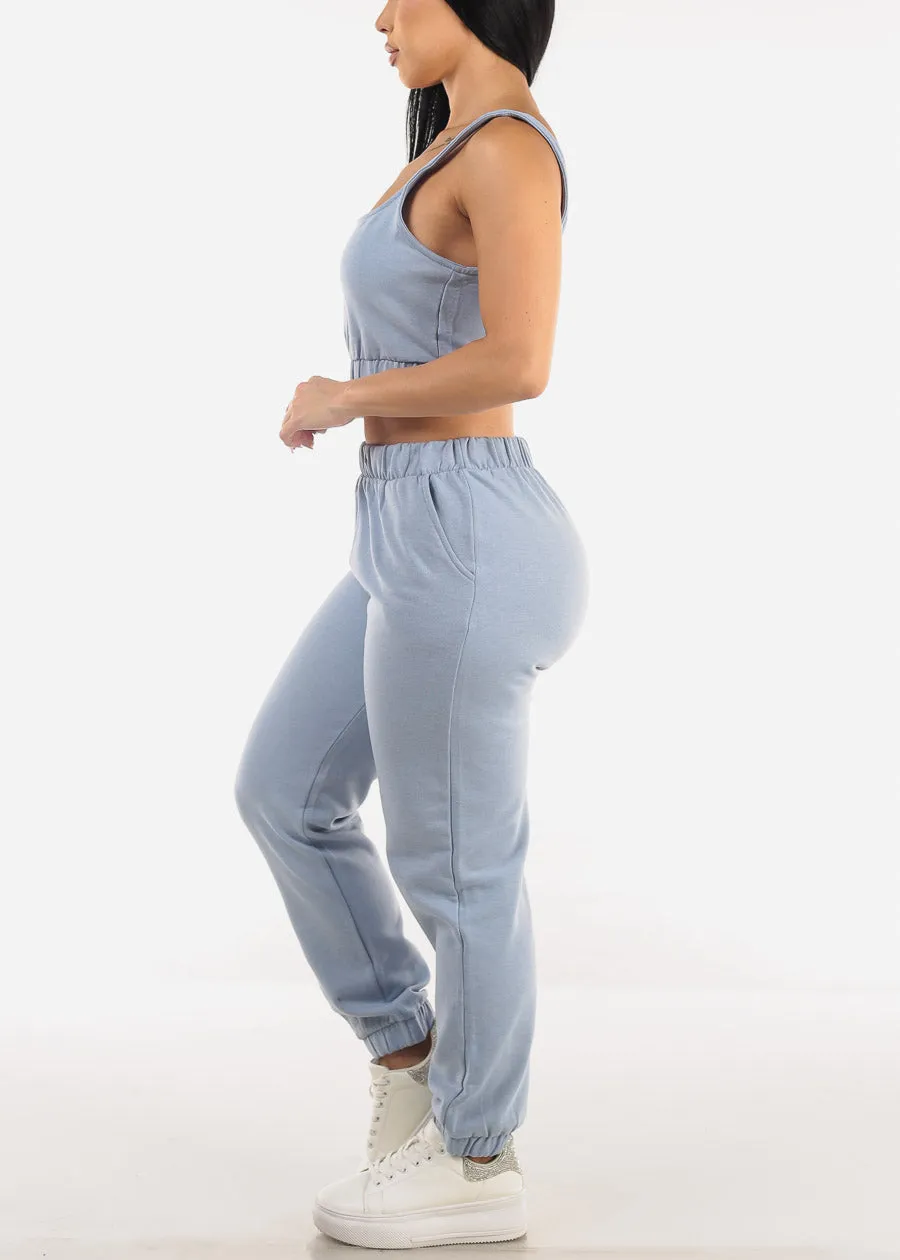 Sleeveless Fleece Crop Top & Jogger Pants Dusty Blue (2 PCE SET) sold by Moda product image thumbnail 3