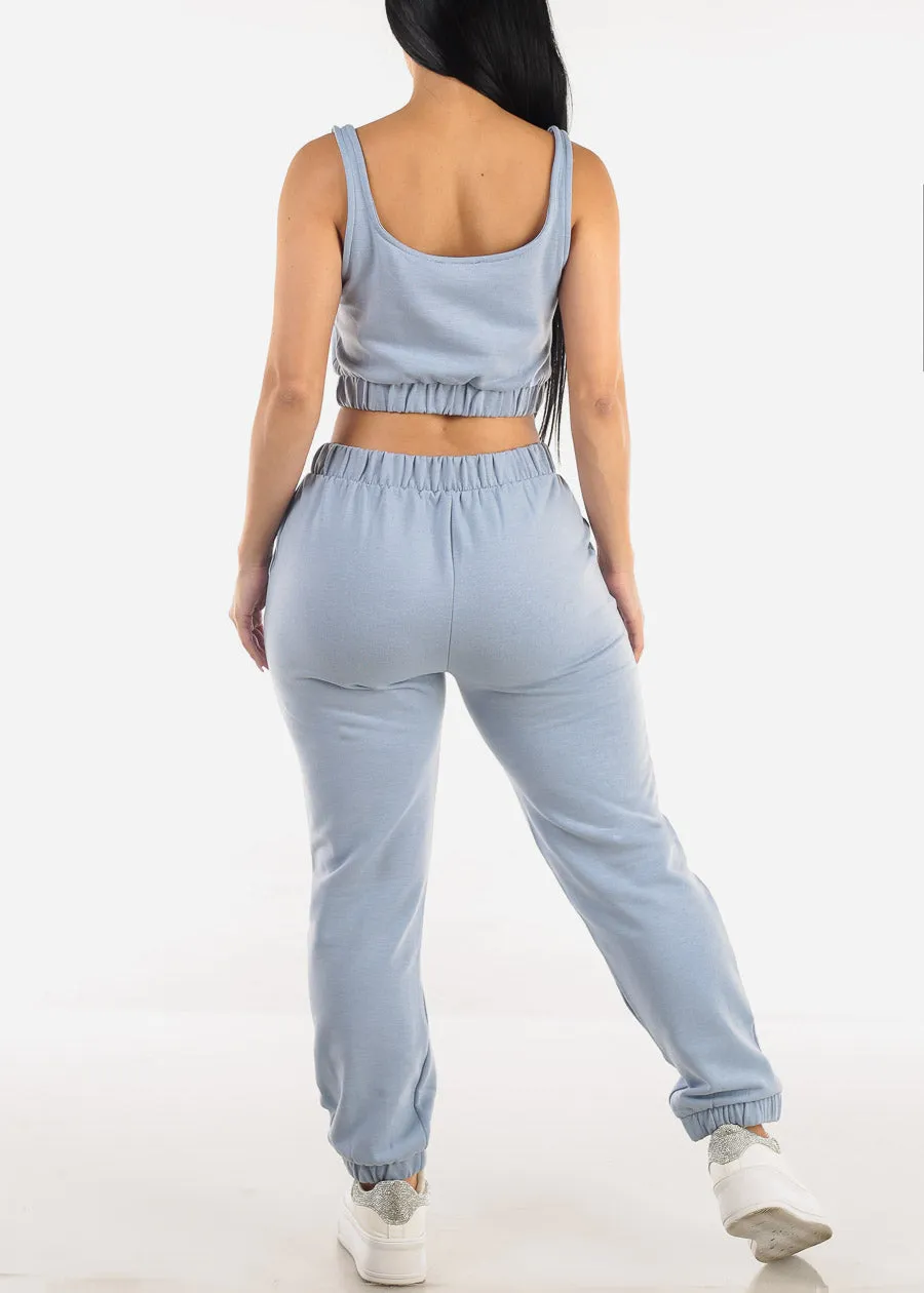 Sleeveless Fleece Crop Top & Jogger Pants Dusty Blue (2 PCE SET) sold by Moda product image thumbnail 4