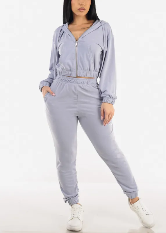 Cropped Zip Up Hoodie & Jogger Pants Lilac (2 PCE SET) sold by Moda