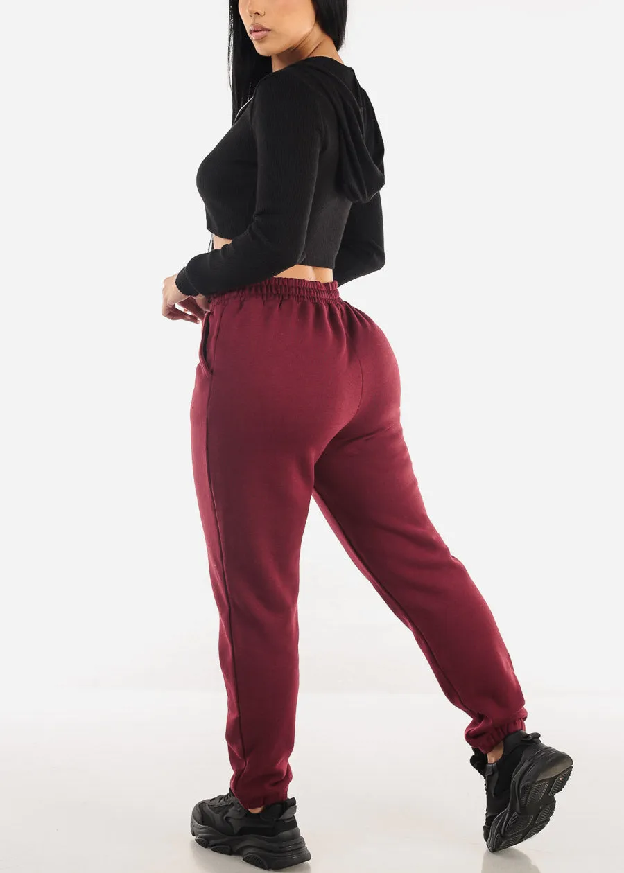 Drawstring Waist Fleece Jogger Pants Burgundy sold by Moda product image thumbnail 5
