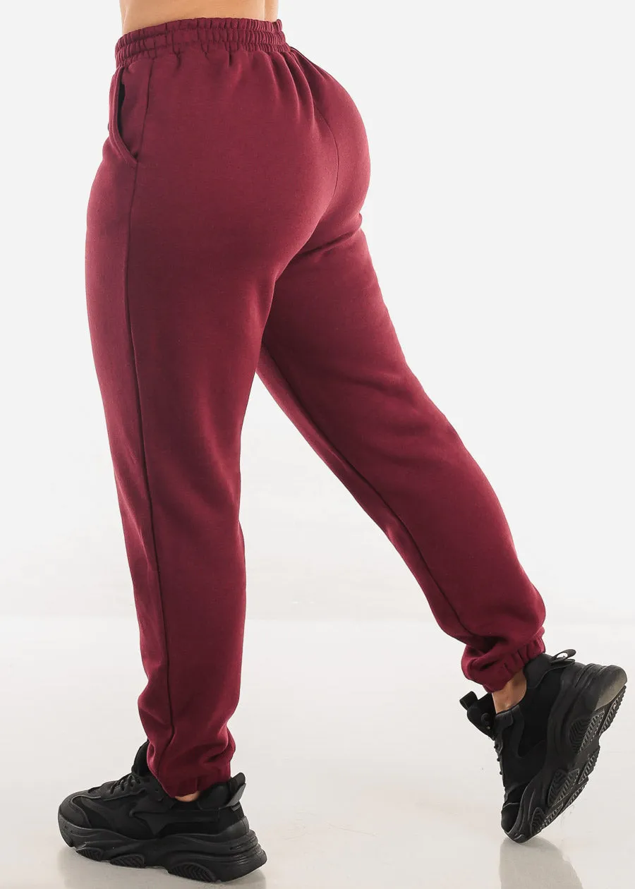 Drawstring Waist Fleece Jogger Pants Burgundy sold by Moda product image thumbnail 4