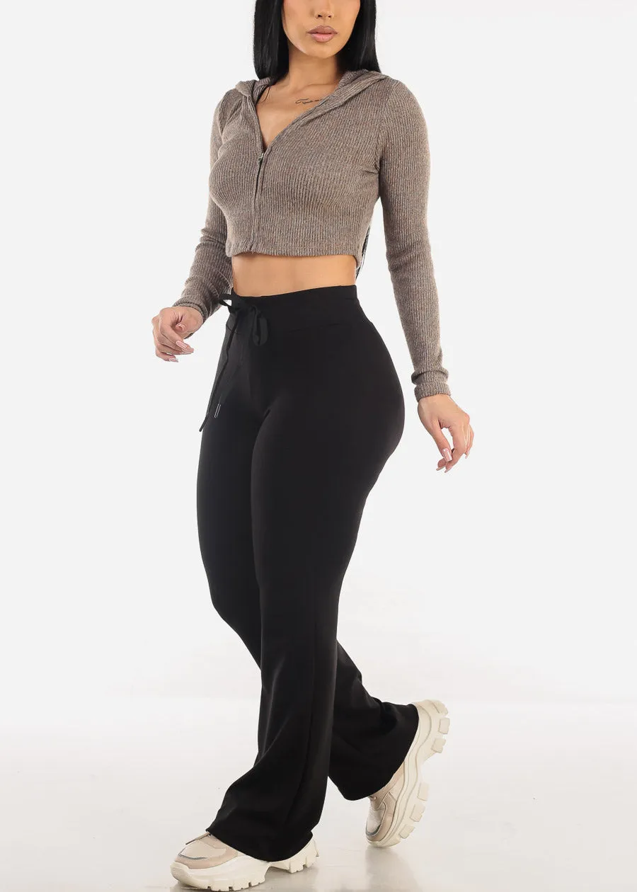 Rib Knit Zip Up Cropped Hoodie Heather Grey sold by Moda product image thumbnail 2