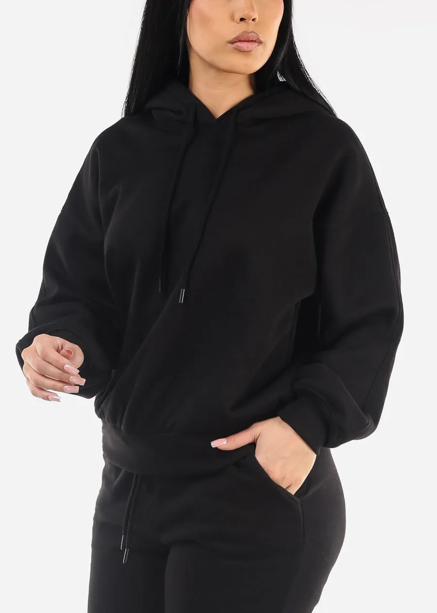 Black Long Sleeve Relaxed Fit Fleece Pullover Hoodie sold by Moda