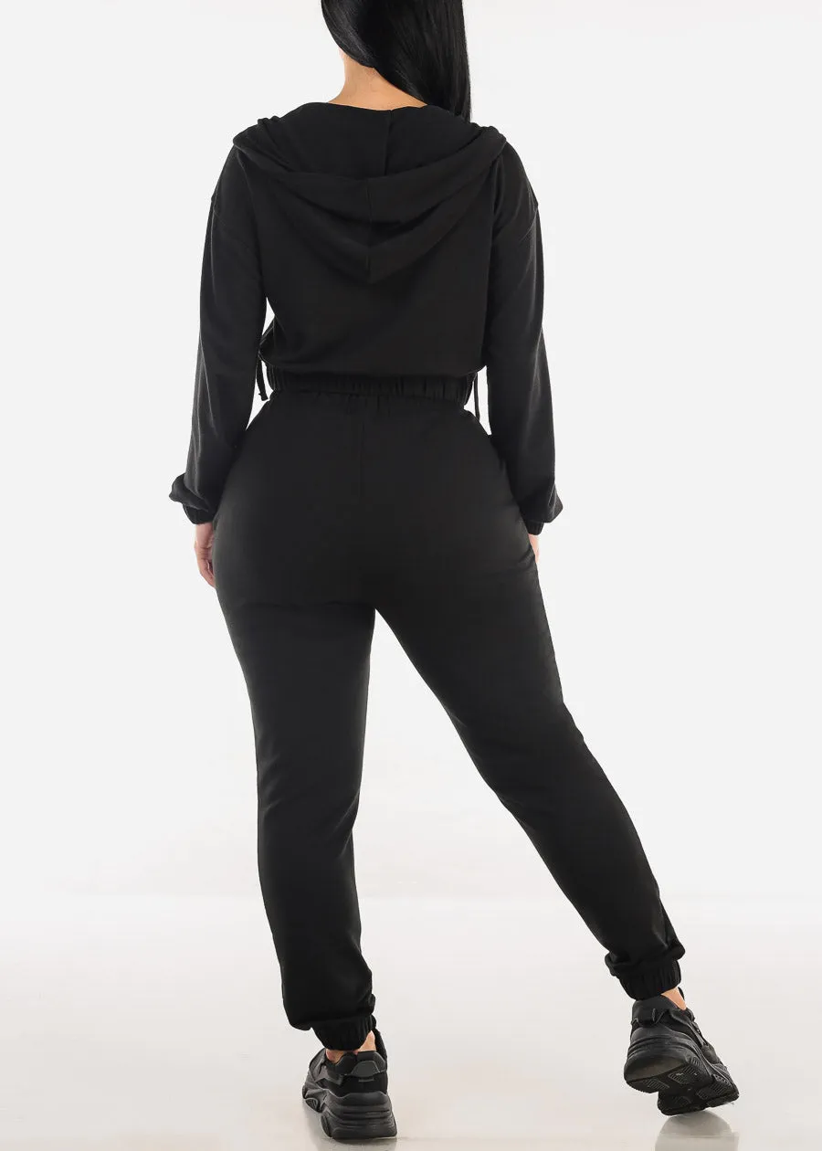 Black Cropped Zip Up Hoodie & Jogger Pants (2 PCE SET) sold by Moda product image thumbnail 3