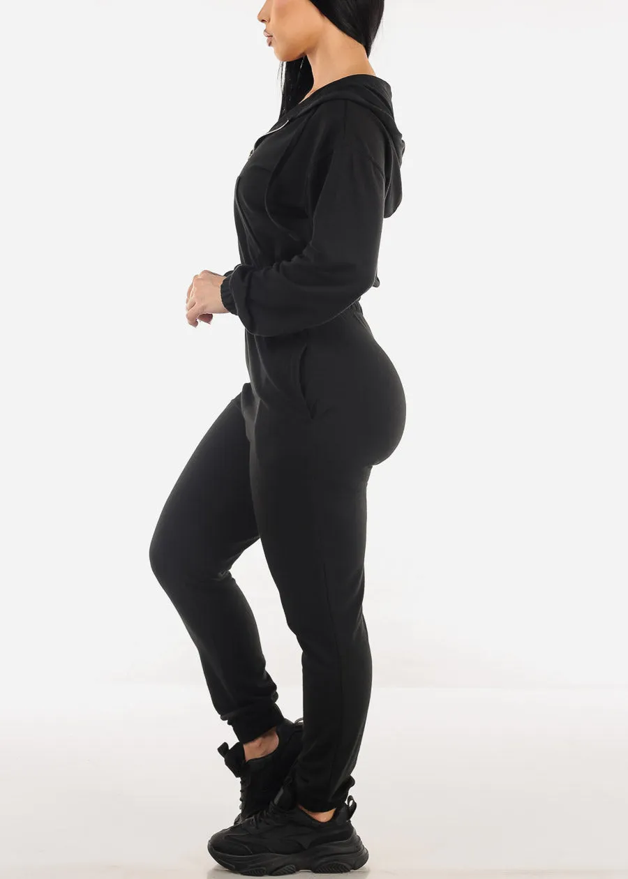 Black Cropped Zip Up Hoodie & Jogger Pants (2 PCE SET) sold by Moda product image thumbnail 2