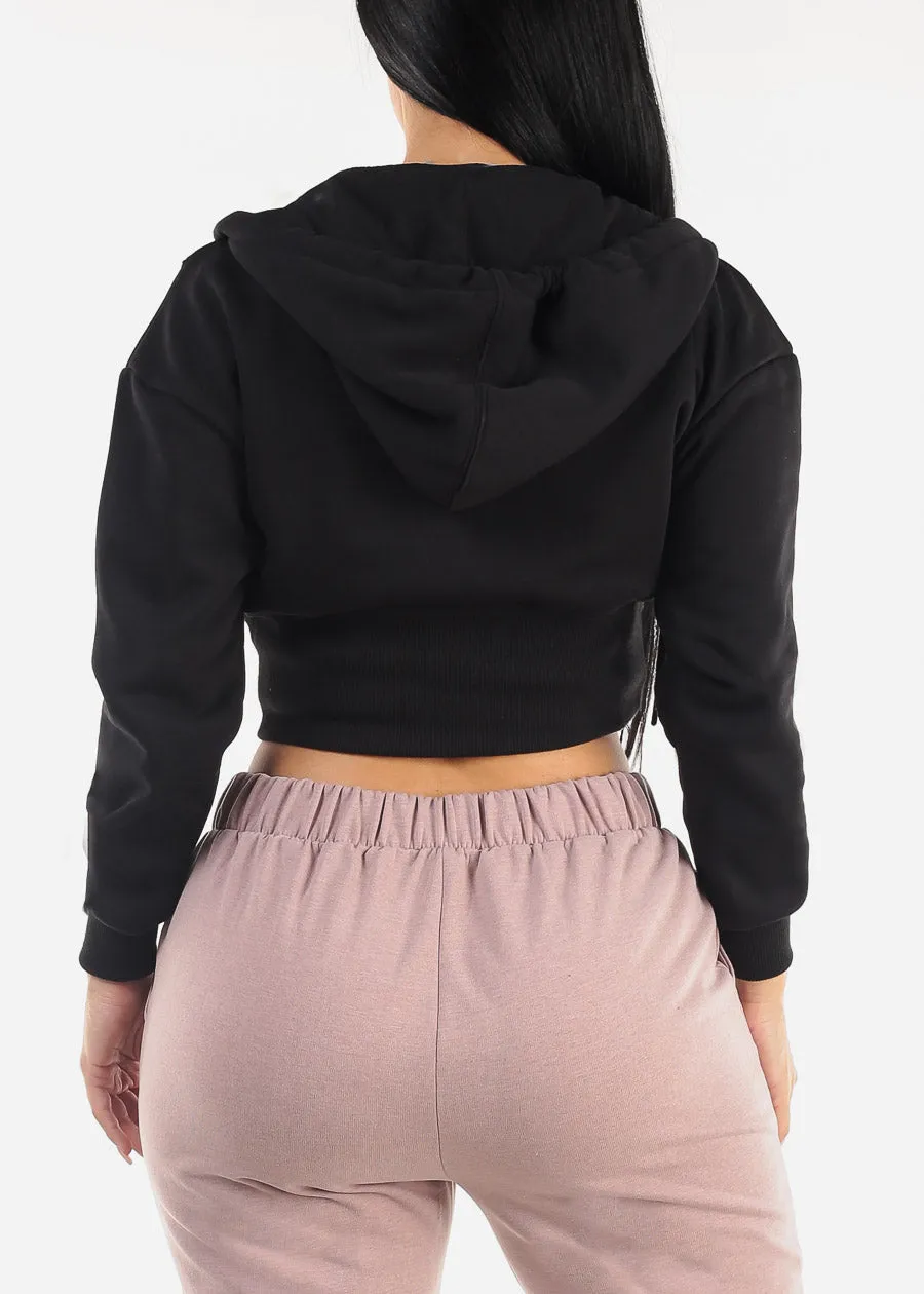 Black Fleece Zip Up Cropped Hoodie sold by Moda product image thumbnail 4