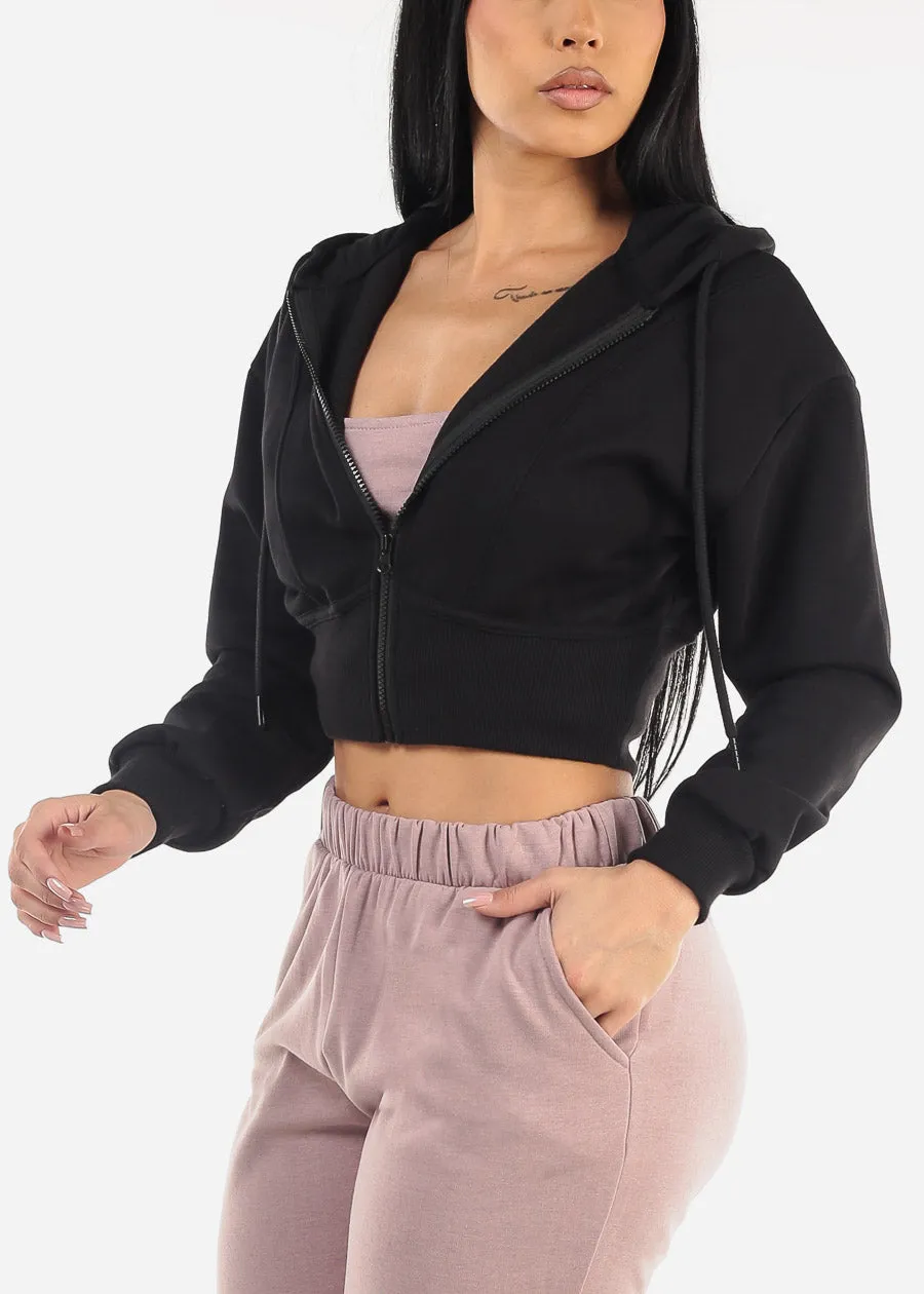 Black Fleece Zip Up Cropped Hoodie sold by Moda