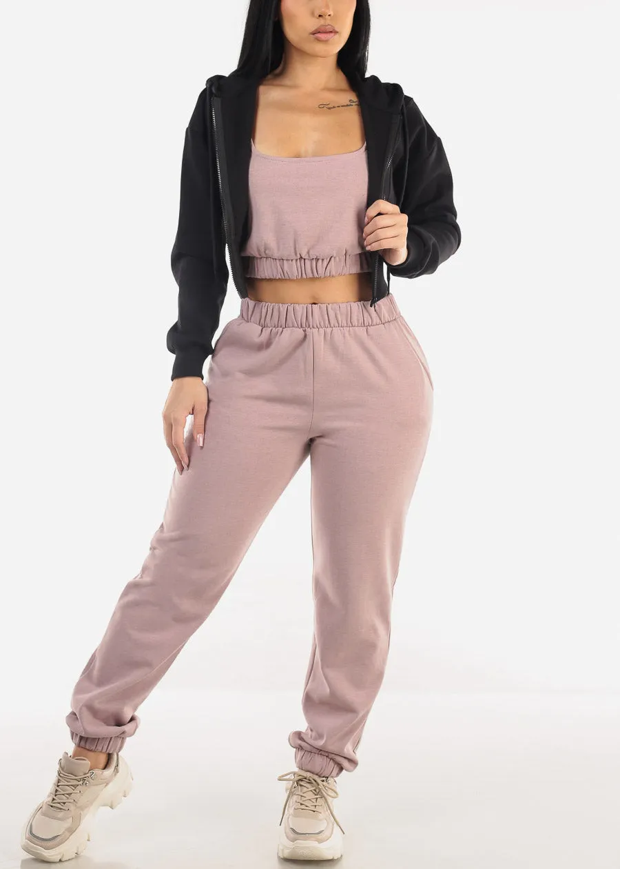 Black Fleece Zip Up Cropped Hoodie sold by Moda product image thumbnail 2