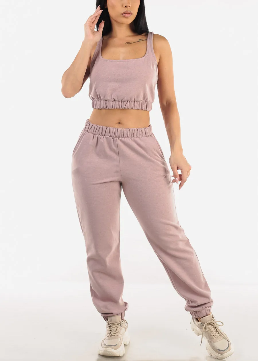 Sleeveless Fleece Crop Top & Jogger Pants Lilac (2 PCE SET) sold by Moda